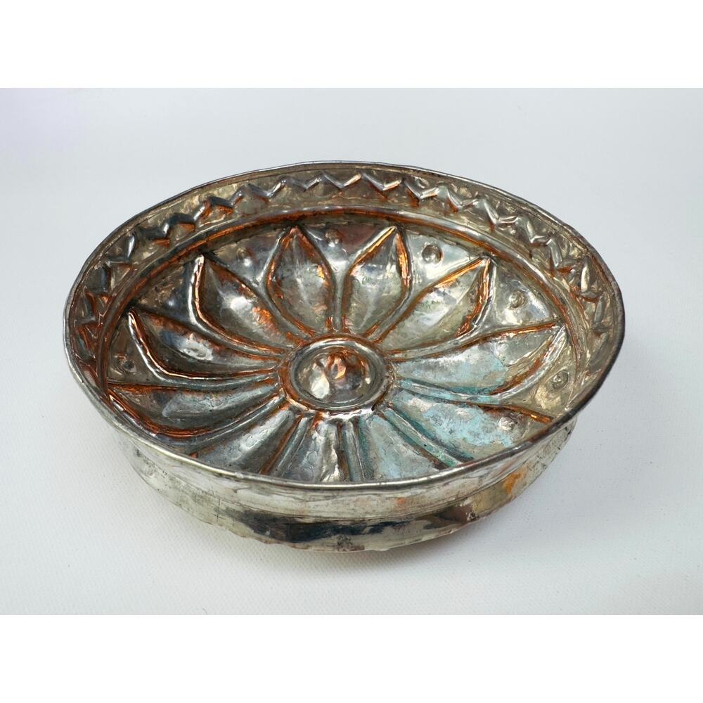 Antique Turkish Hamam Tasi Tinned Copper Bath Bowl Hand Hammered 6.75"